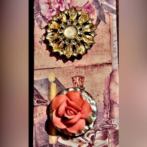 Floral Magnets Set with Pink Rose and Gold Accents upcycled jewelry home decor